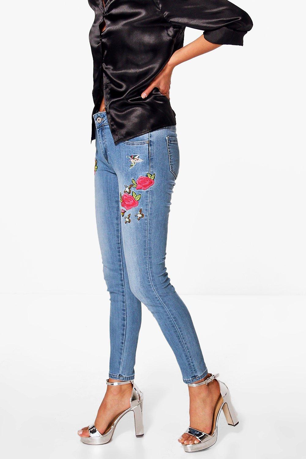 floral denim jeans