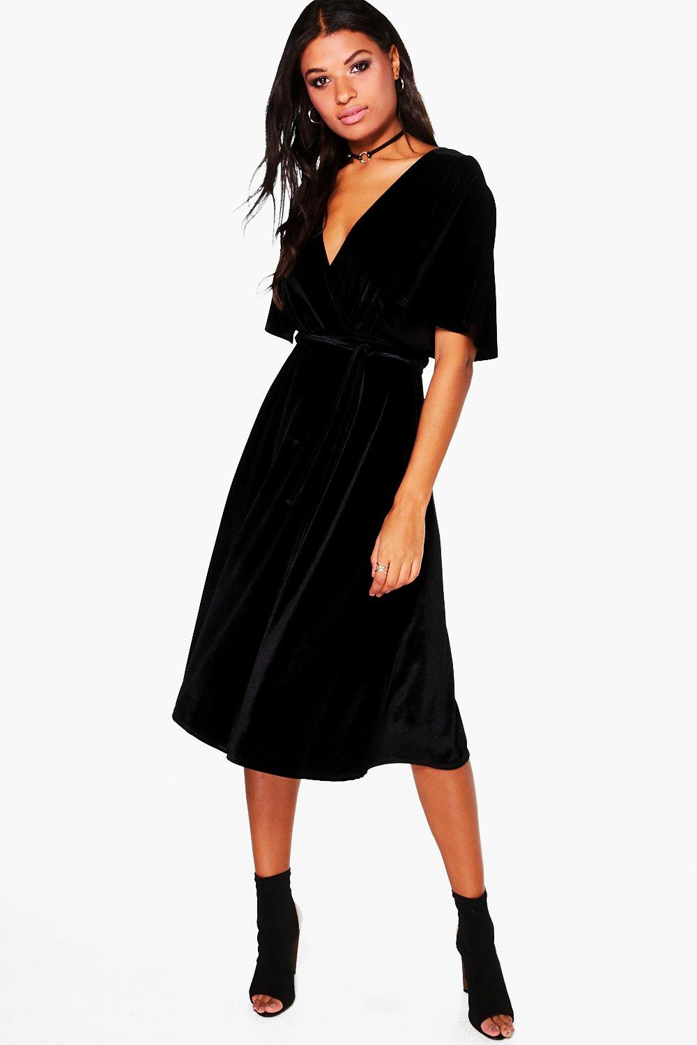 velvet black wrap dress