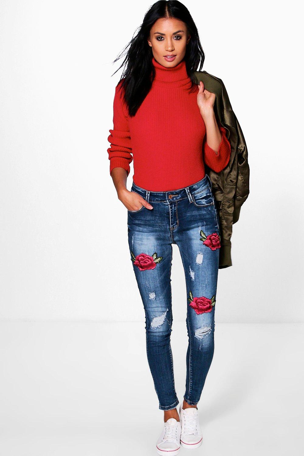 floral embroidered skinny jeans