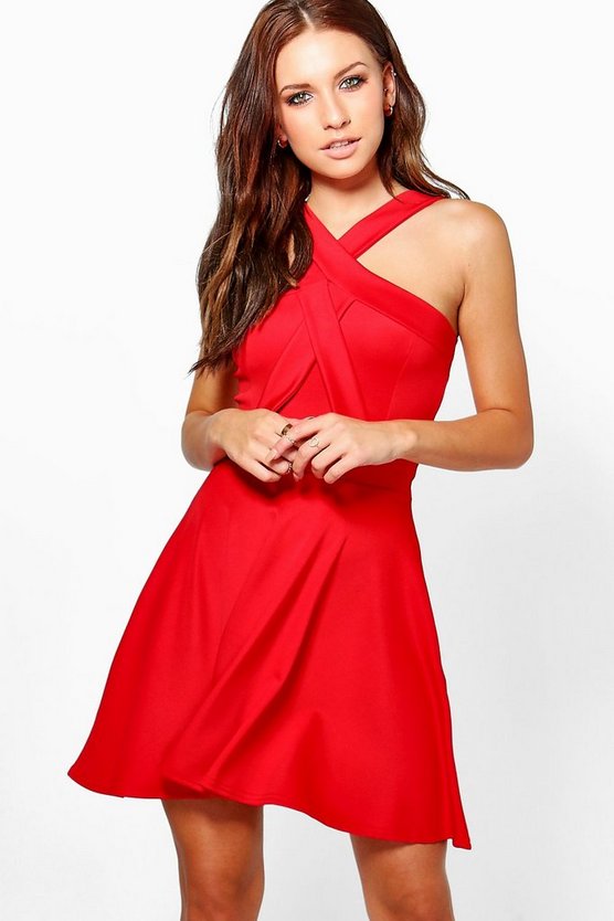Lilly Cross Front Panel Detail Skater Dress | Boohoo