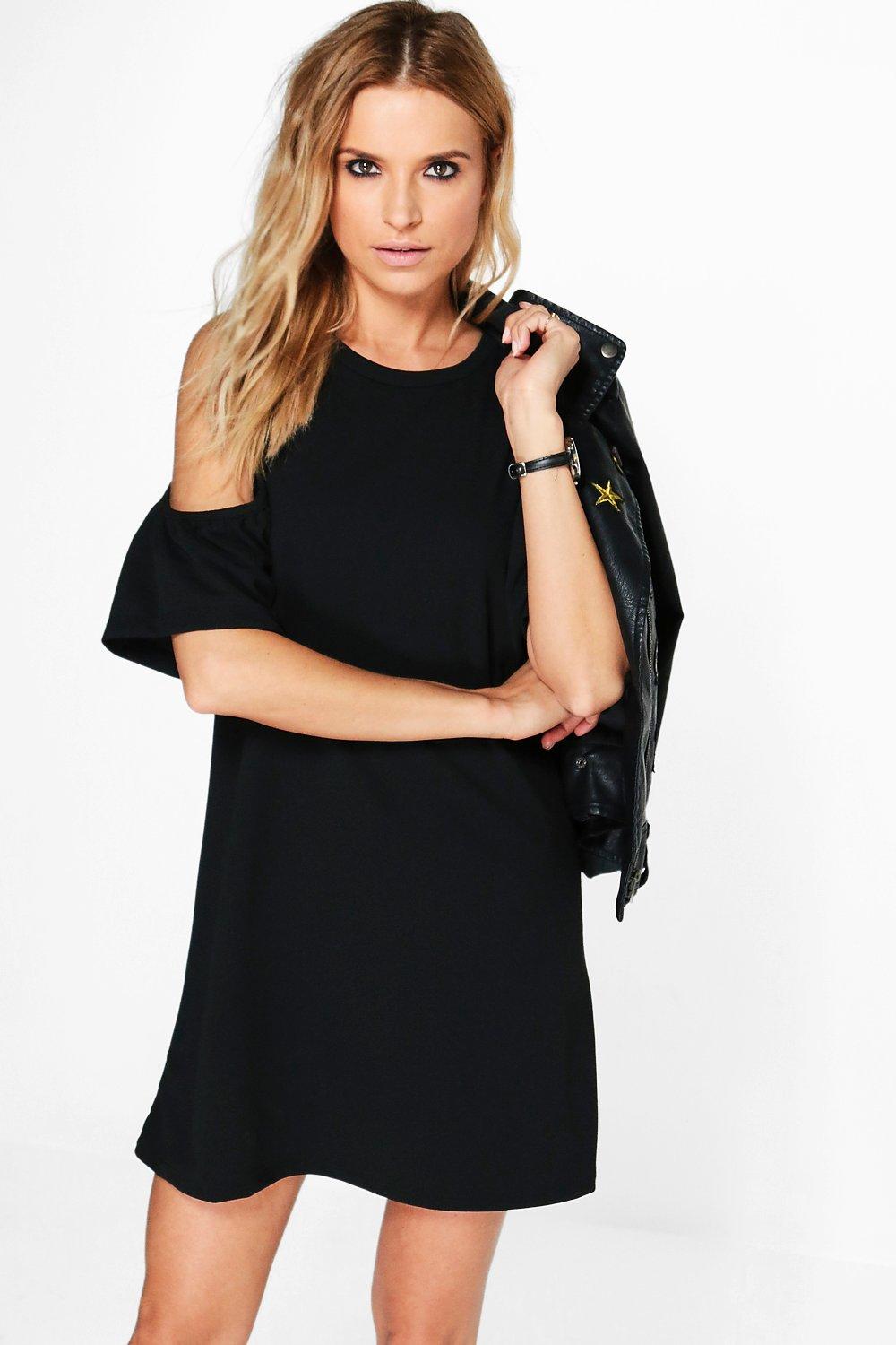 black off the shoulder shift dress