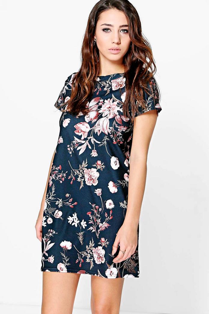 Louise Crew Neck Floral Shift Dress | Boohoo