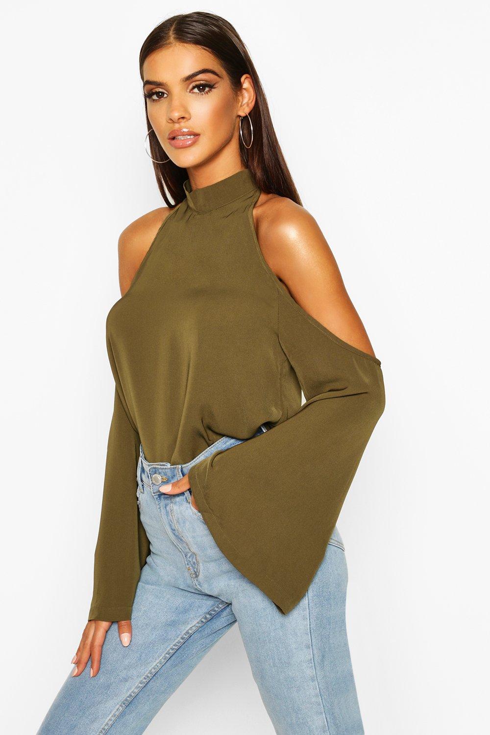 cold shoulder polo neck top