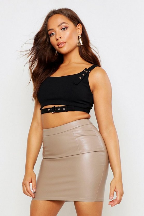 Iman Woven A Line Leather Look Mini Skirt