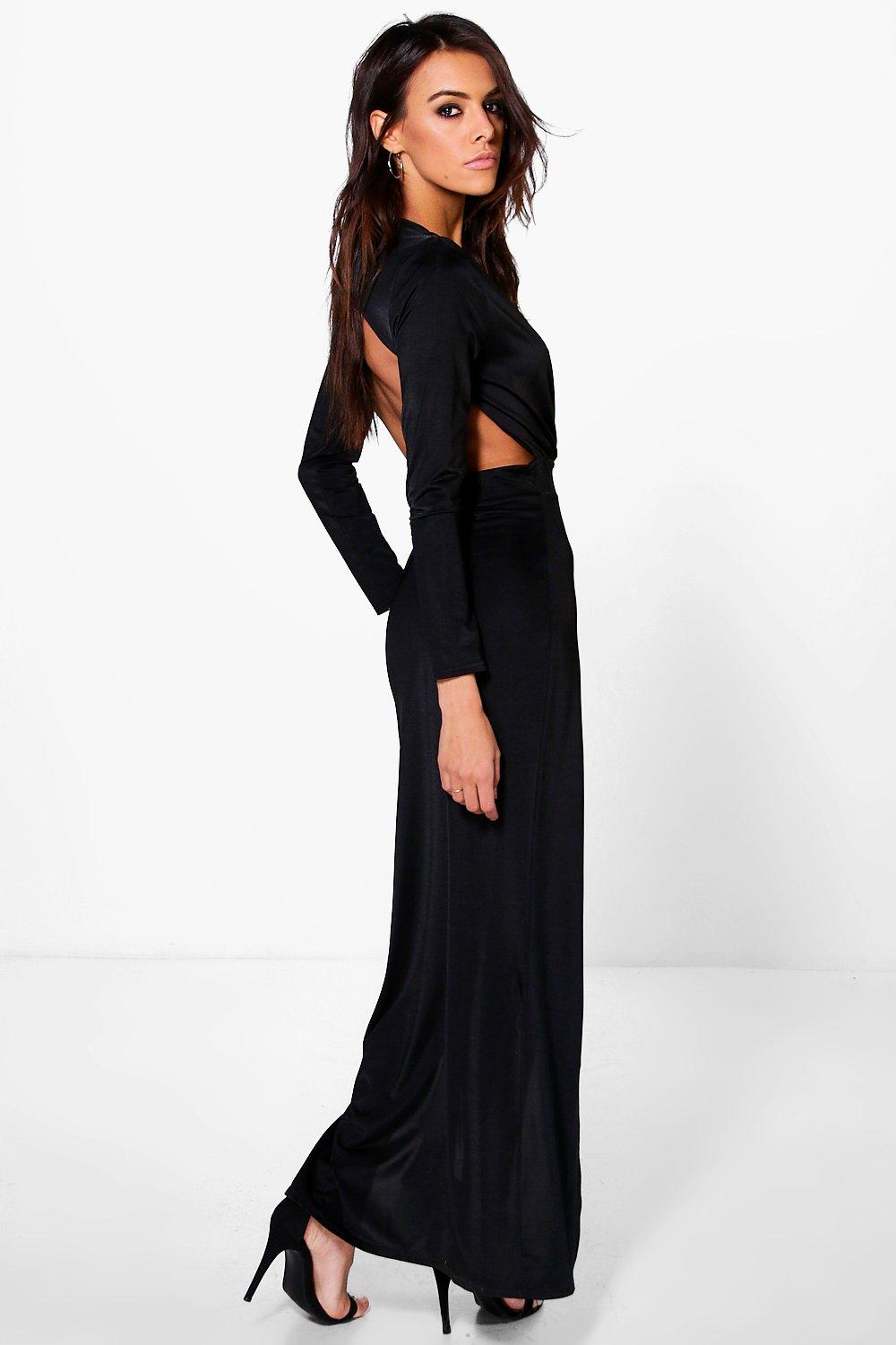 black open back maxi dress