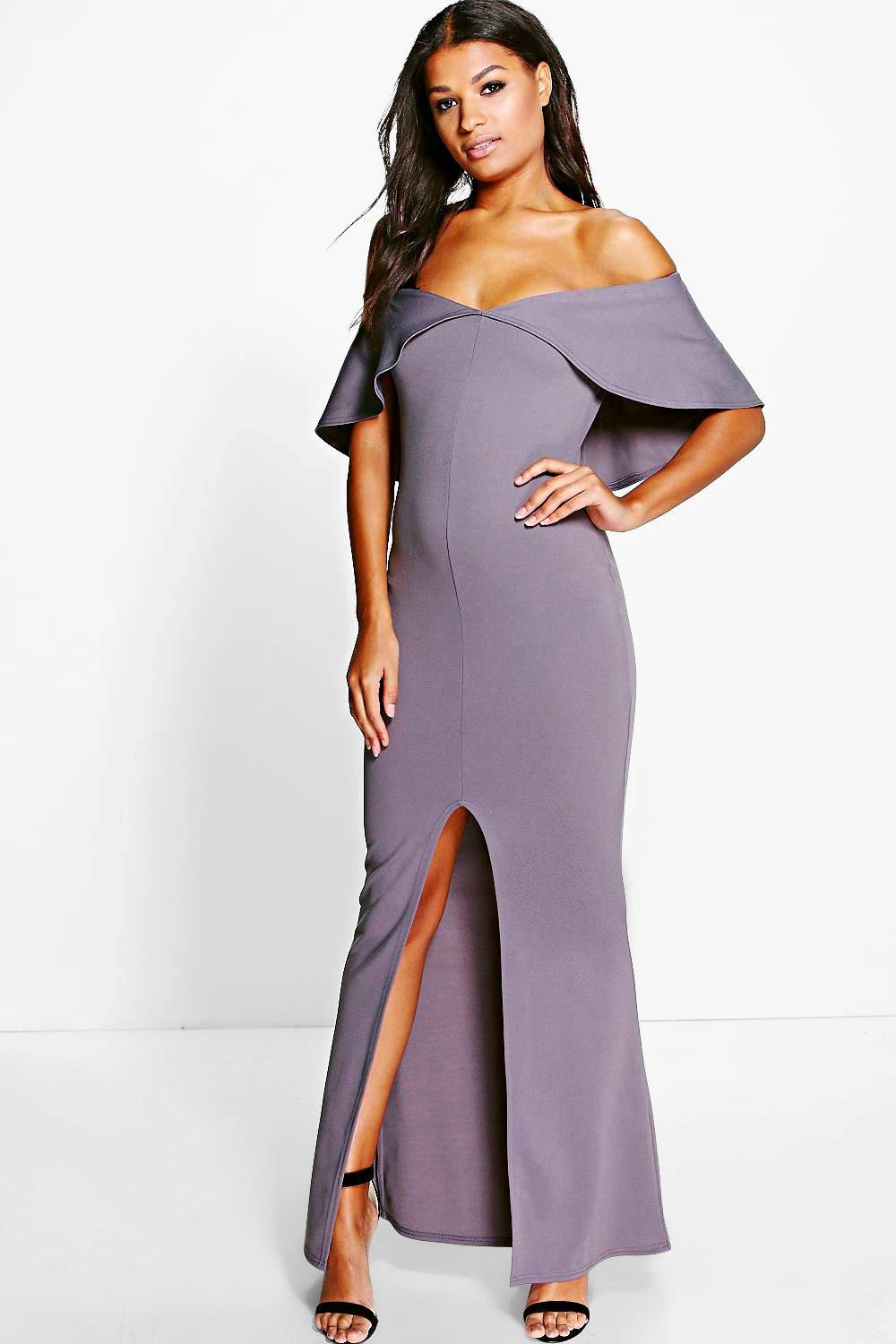 boohoo off the shoulder maxi dress