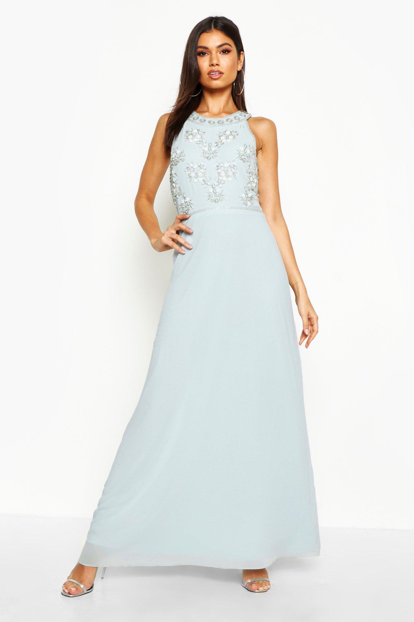 boohoo blue bridesmaid dress
