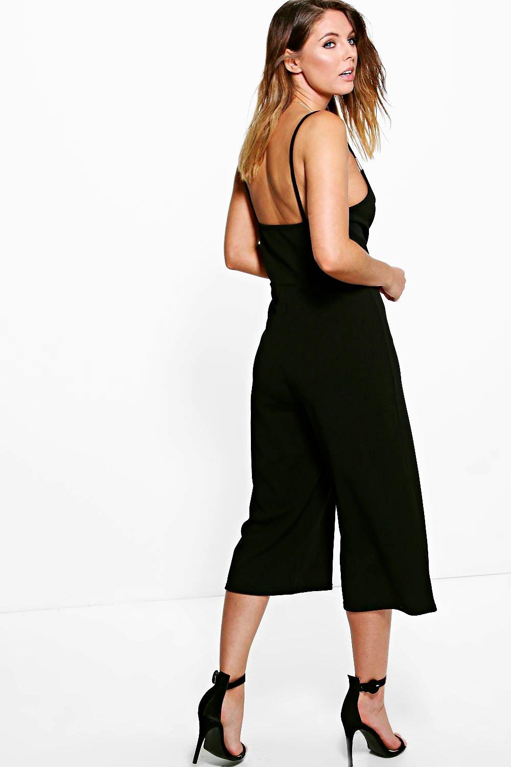 Boohoo Womens Lois Wrap Front Strap Detail Culotte Jumpsuit | eBay