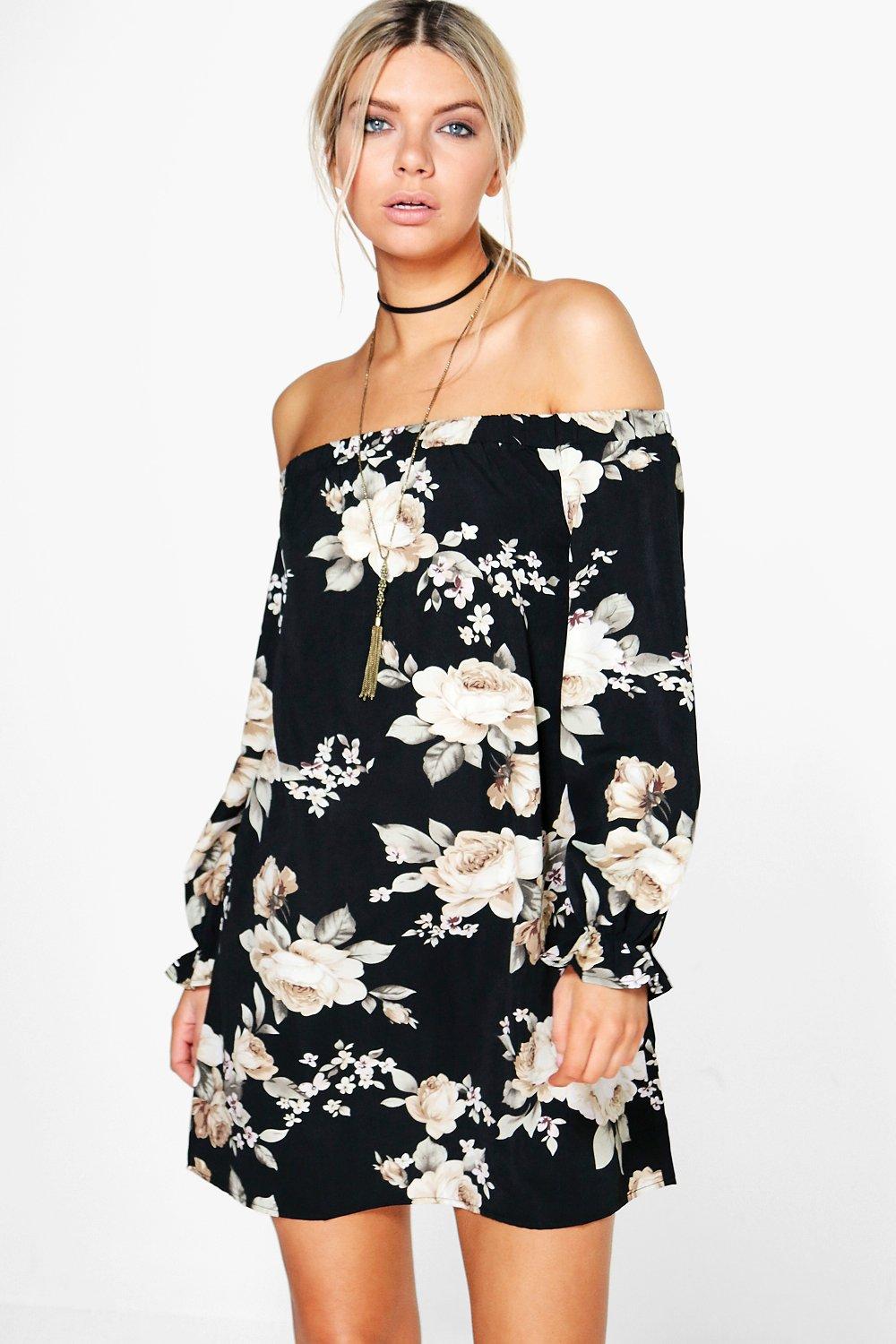 boohoo black off shoulder dress