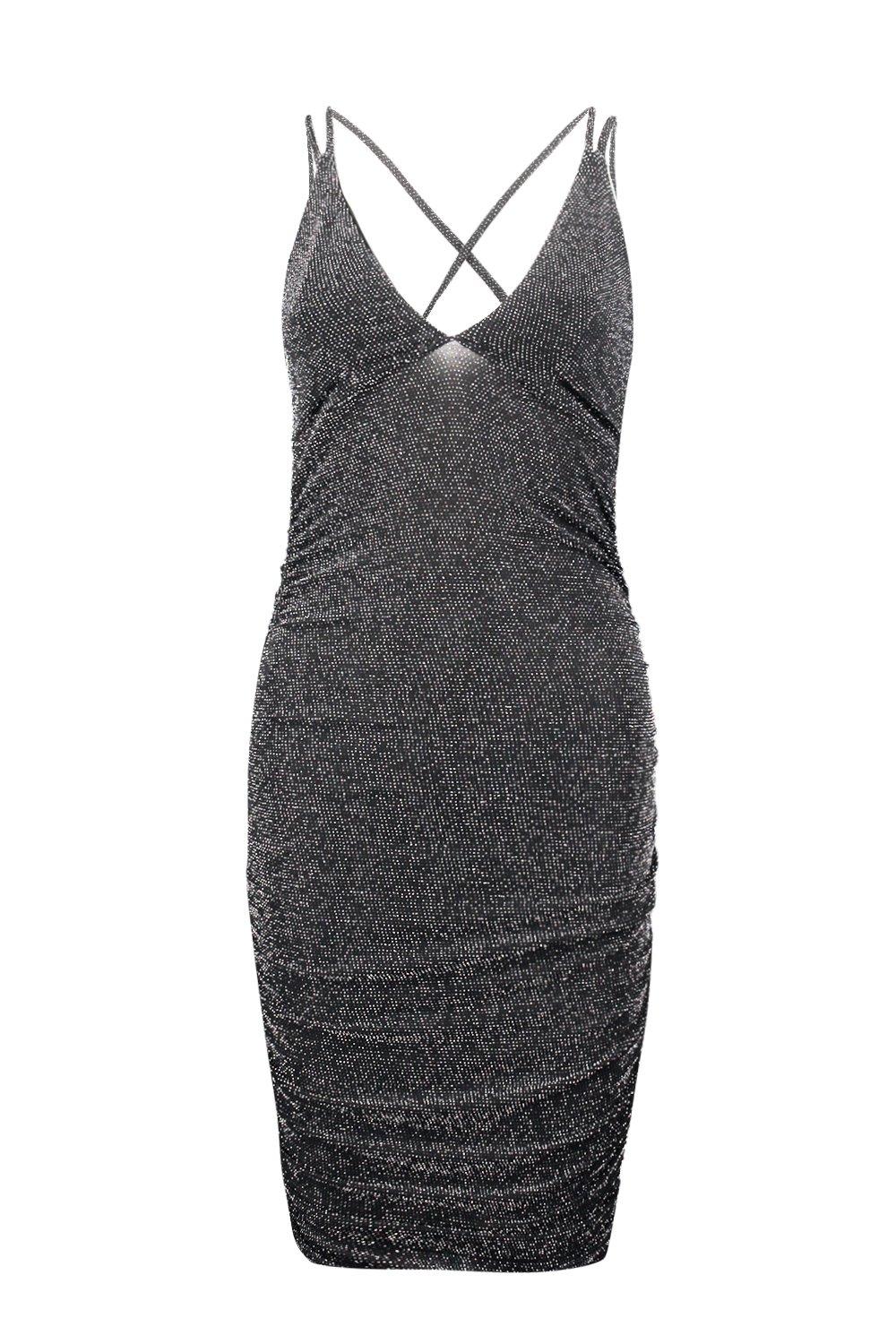 Boohoo Womens Alecta Metallic Strappy Bodycon Dress | eBay