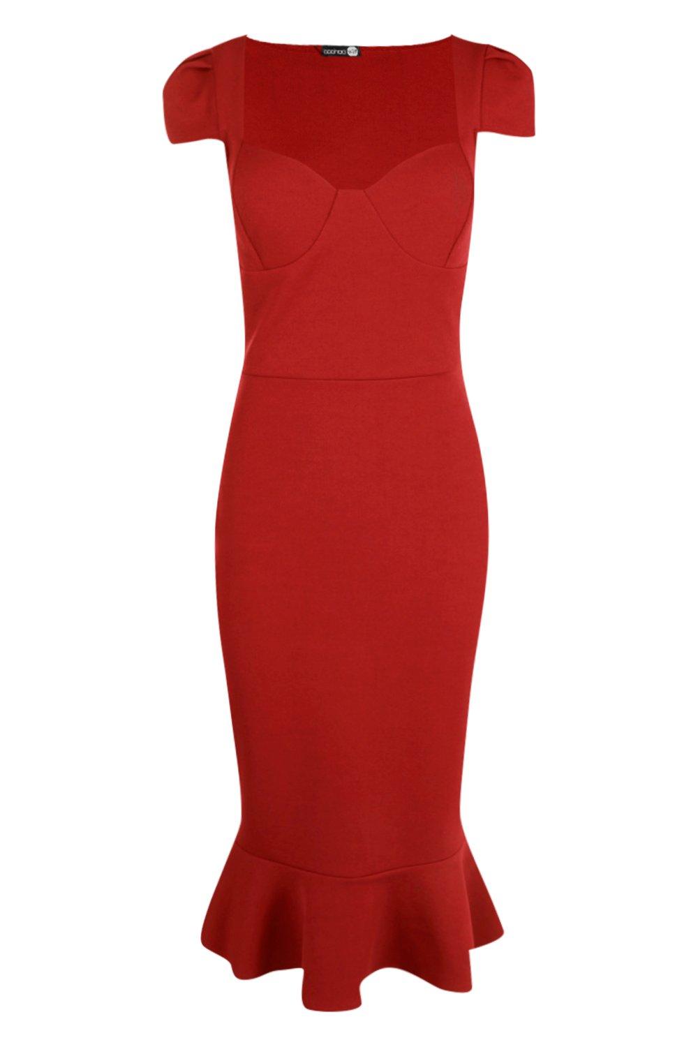 Boohoo Womens Isla Sweetheart Neck Peplum Midi Dress | eBay
