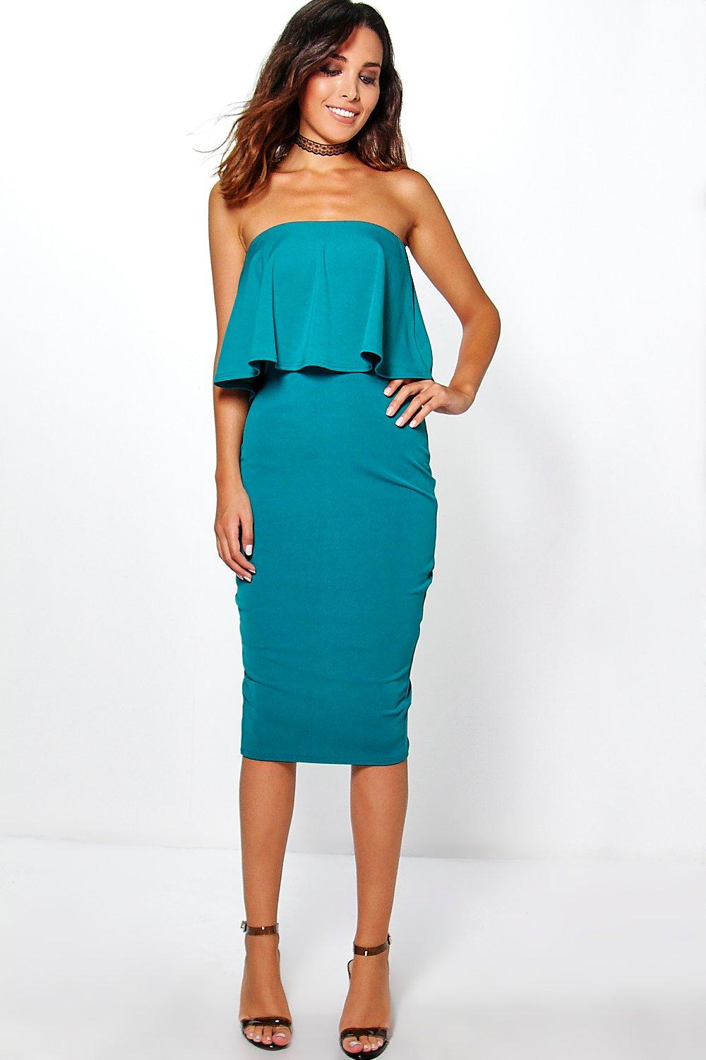 bandeau frill midi dress