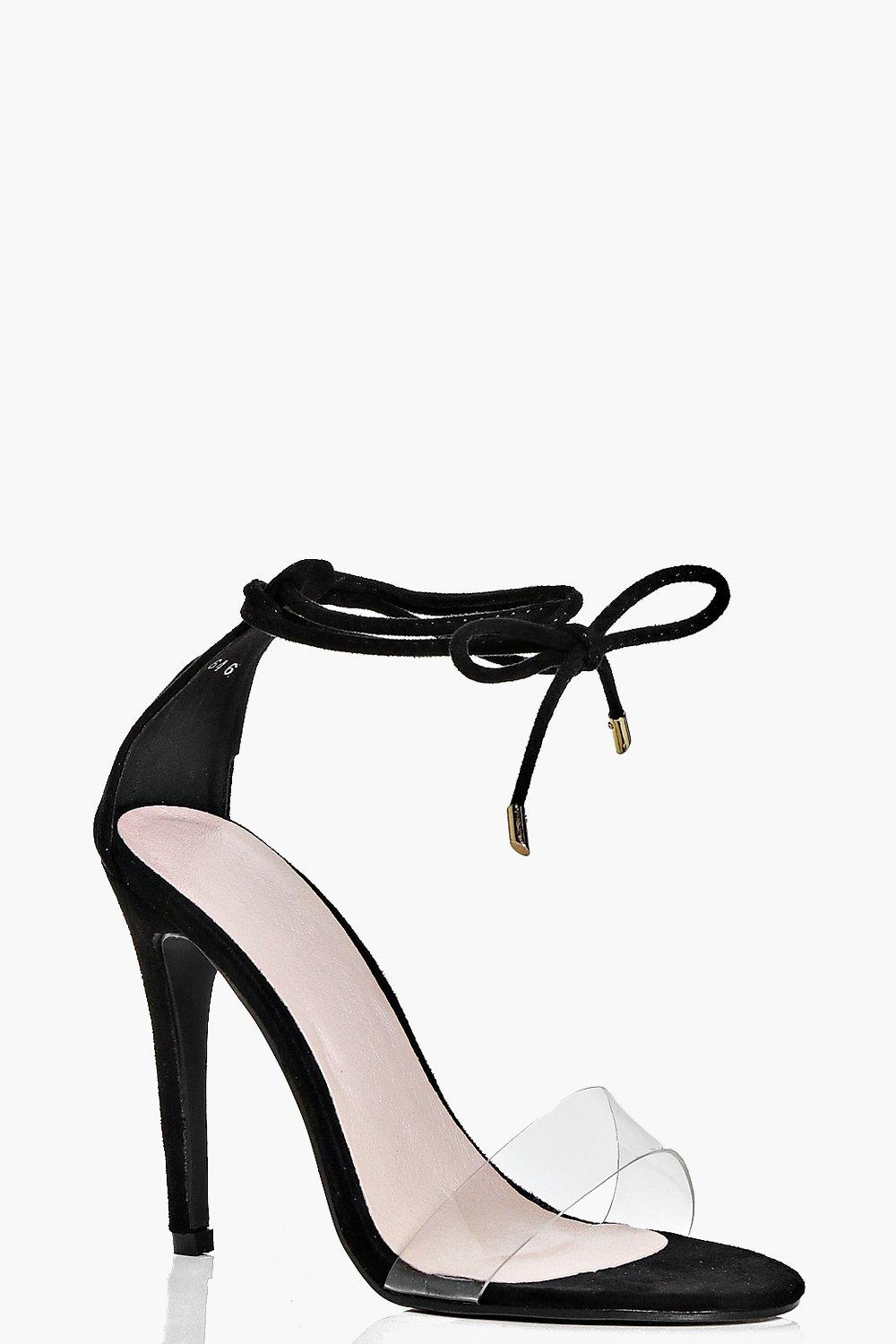 clear strap ankle tie heels