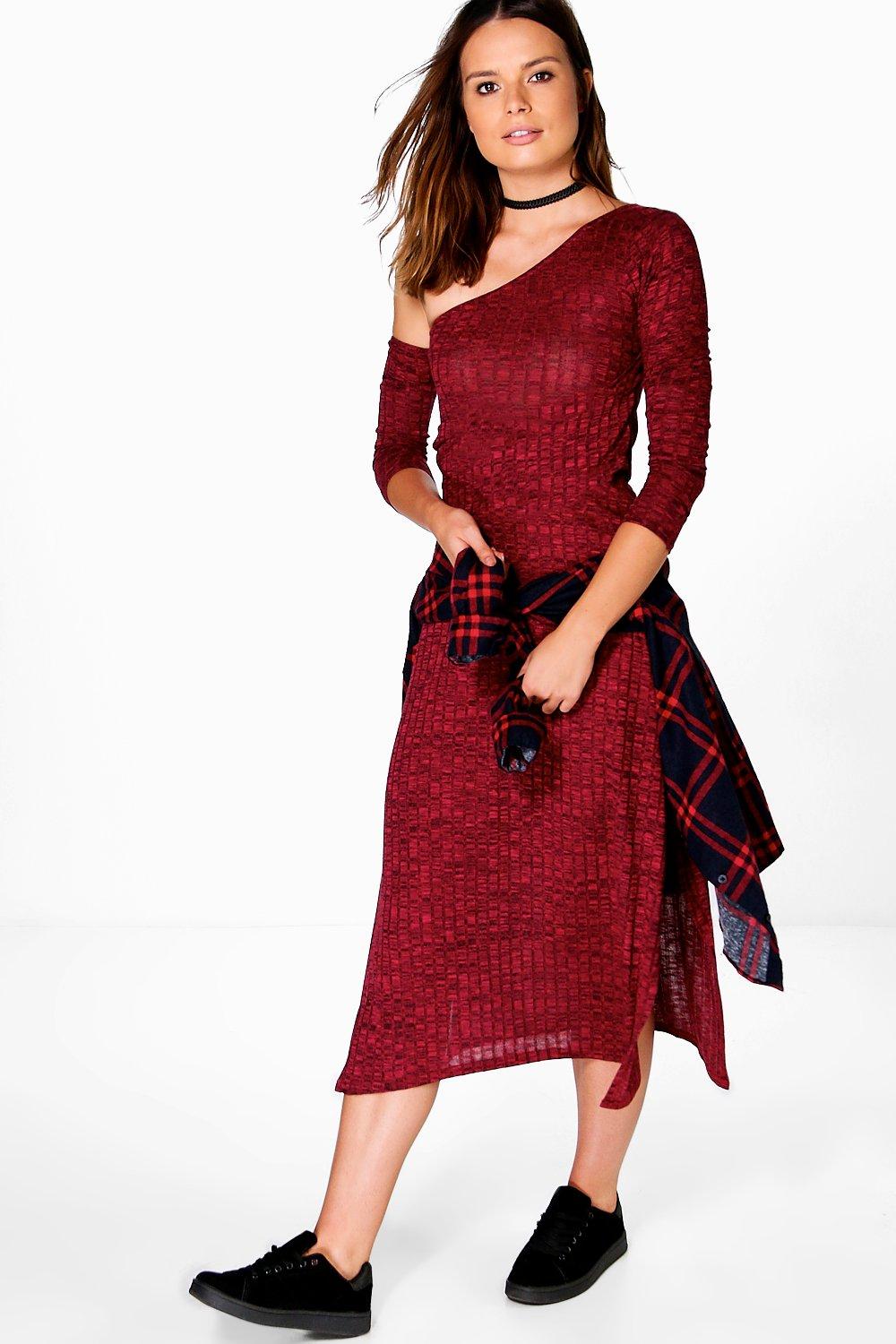 bardot ribbed midi dress