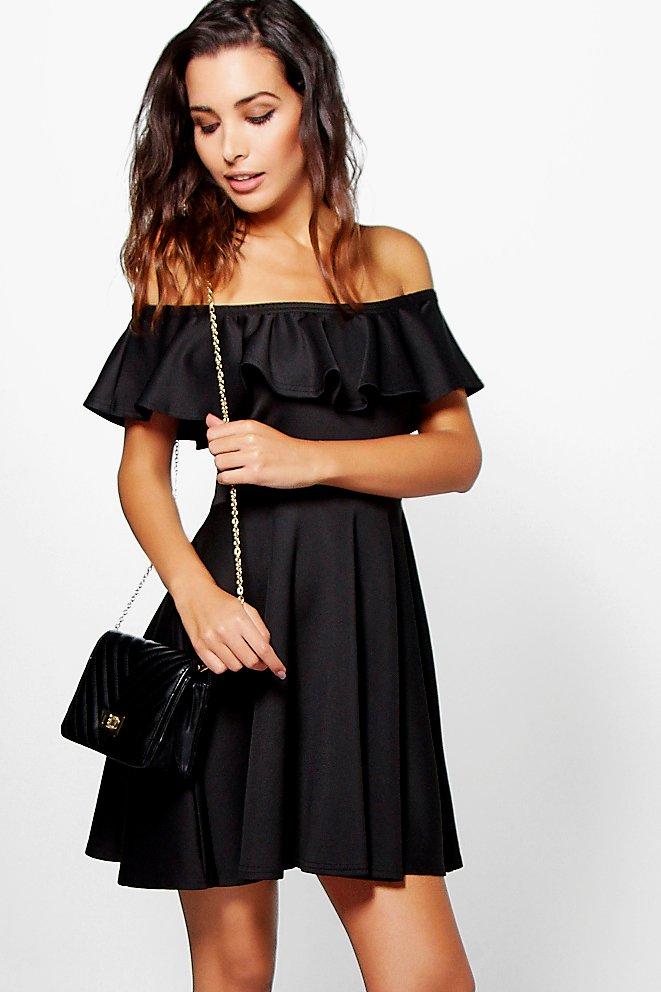 black frill skater dress