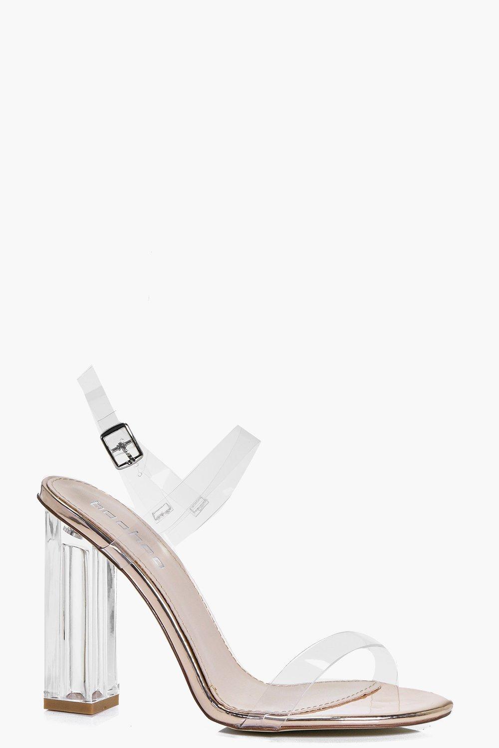 rose gold clear block heels