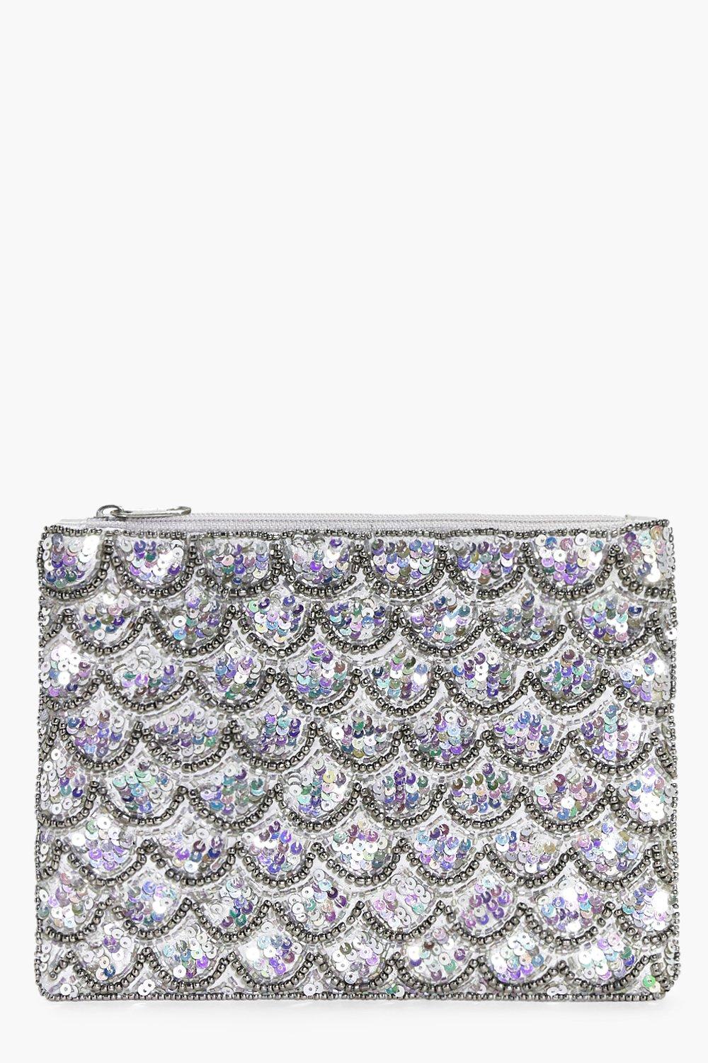 silver embellished clutch bag