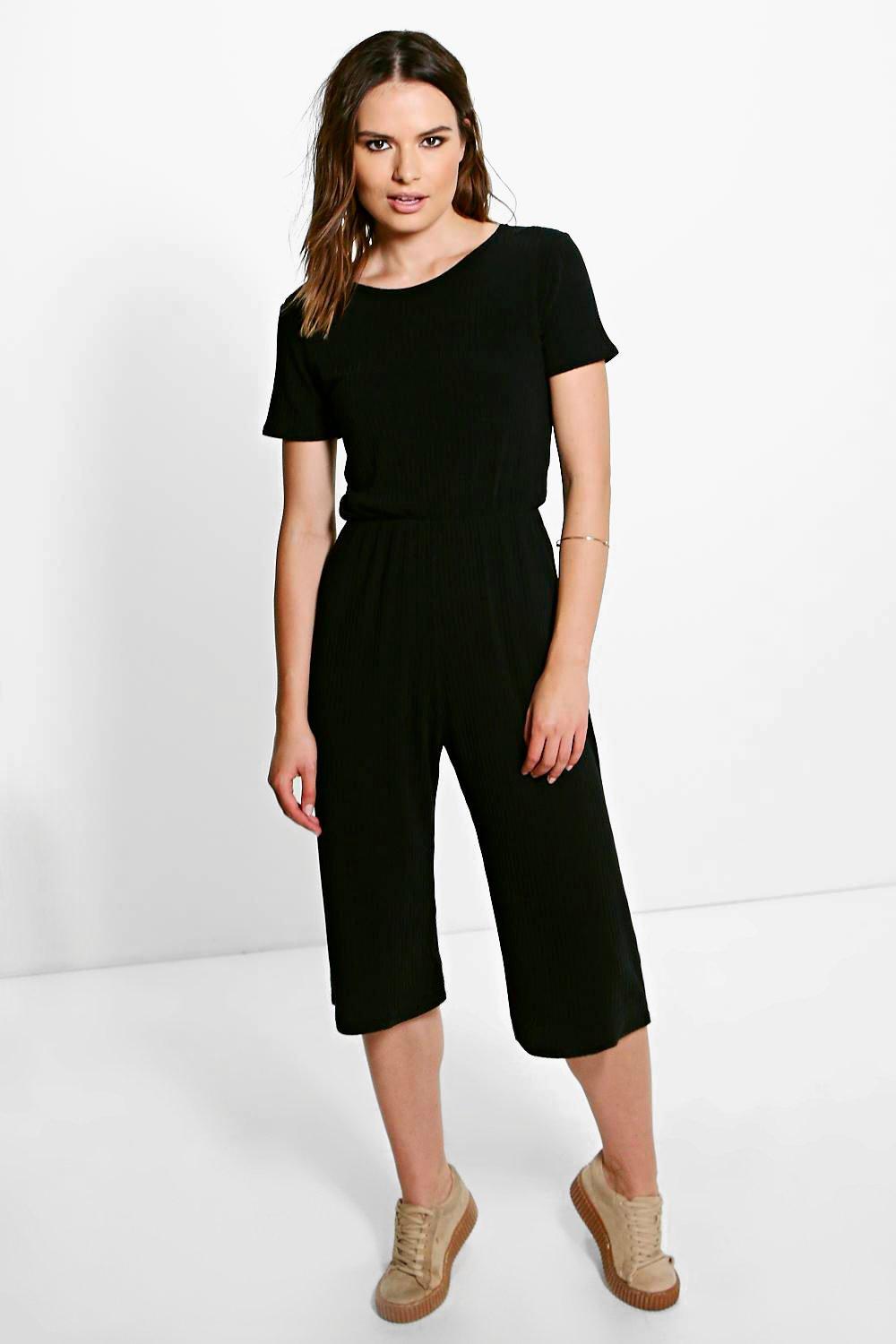 boohoo black culotte jumpsuit