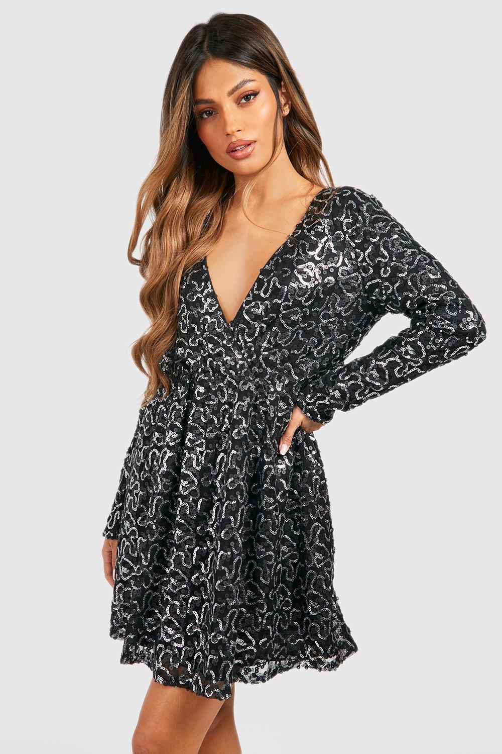 plus floral sequin wrap skater dress