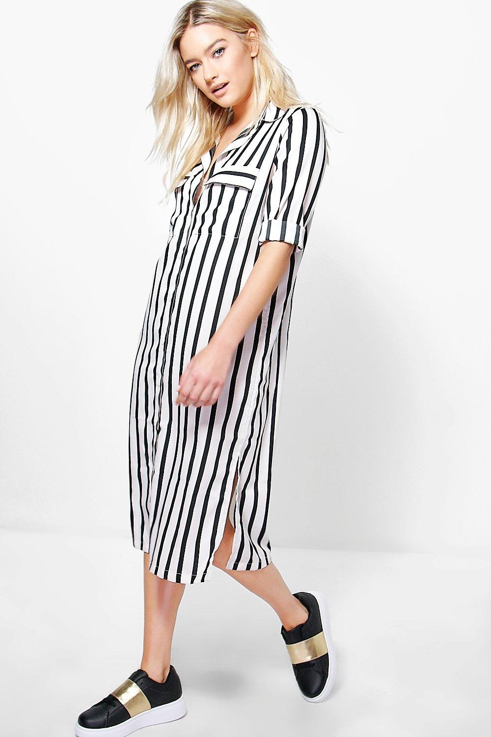 midi striped shirt dress