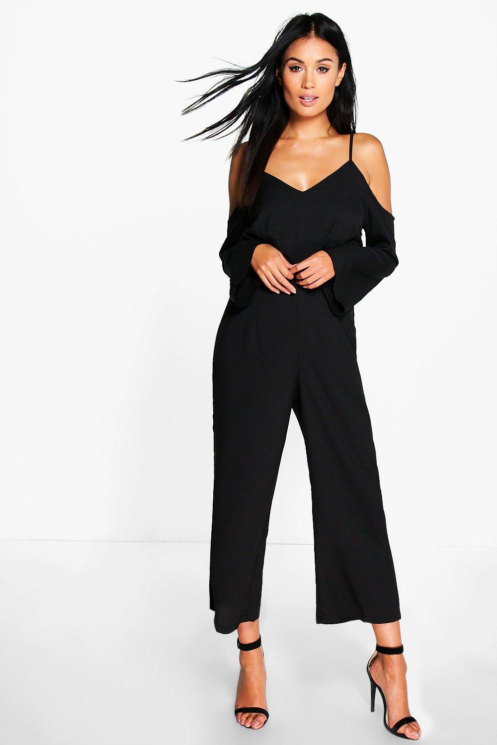 black cold shoulder jumpsuit