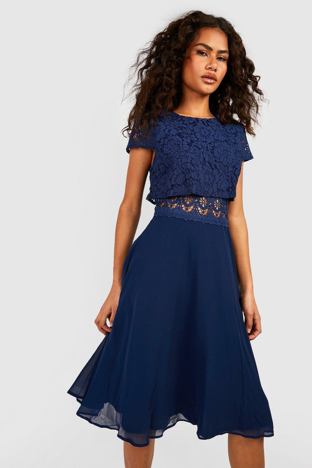 boohoo lace top chiffon skater dress