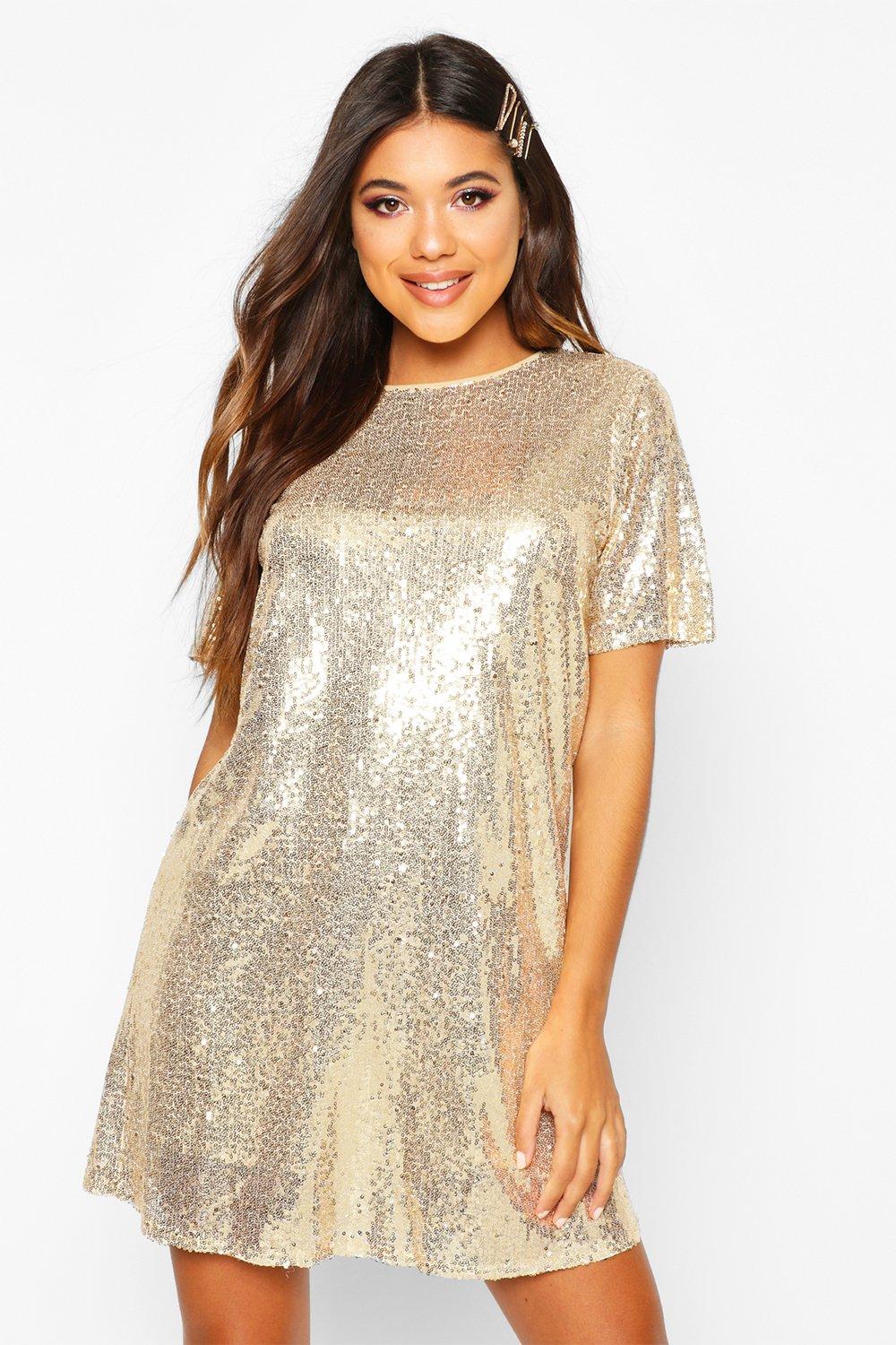 Boutique Lacey Sequin T-Shirt Dress | Boohoo