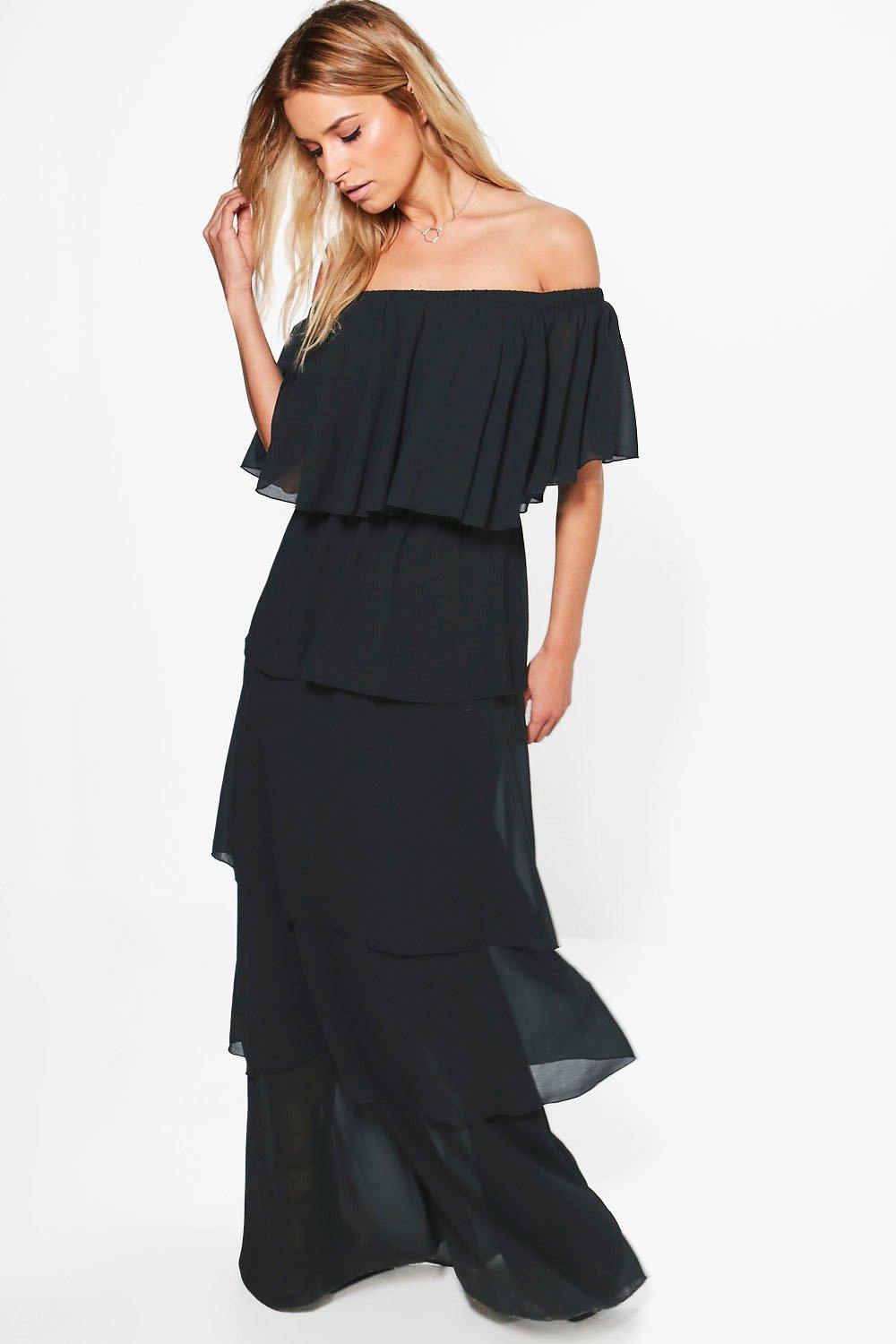 off shoulder ruffle maxi dress