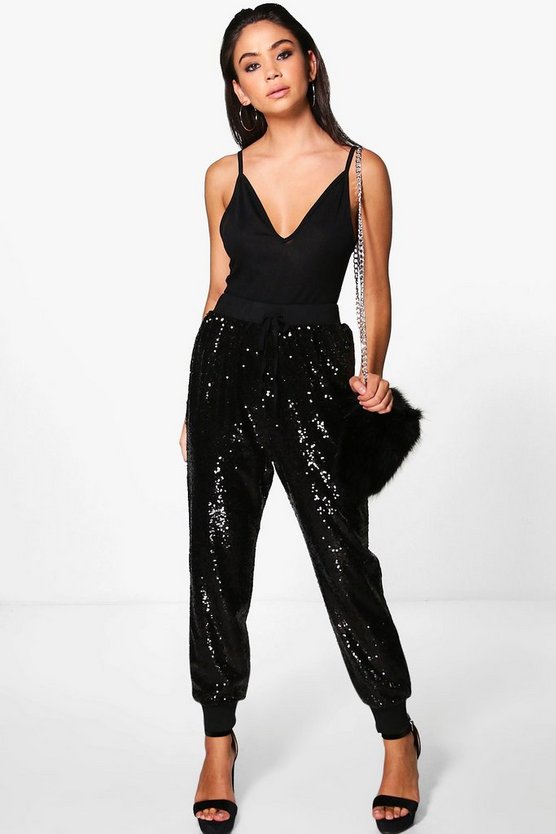 Savannah All Over Sequin Relaxed Joggers | Boohoo