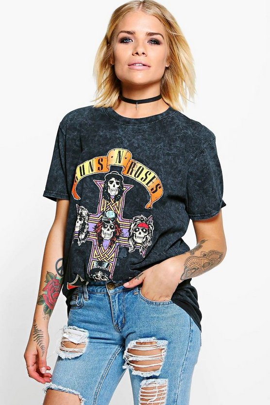 Layla Tonal Guns 'N' Roses Oversized Washed Licence Band Tee | Boohoo