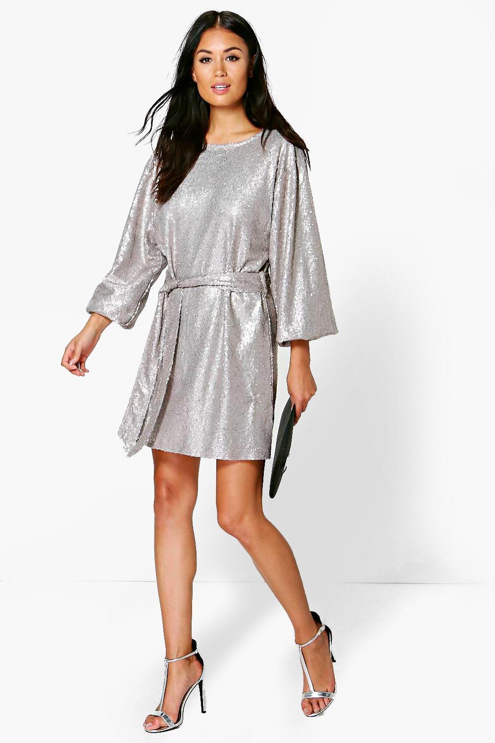 sequin long sleeve shift dress