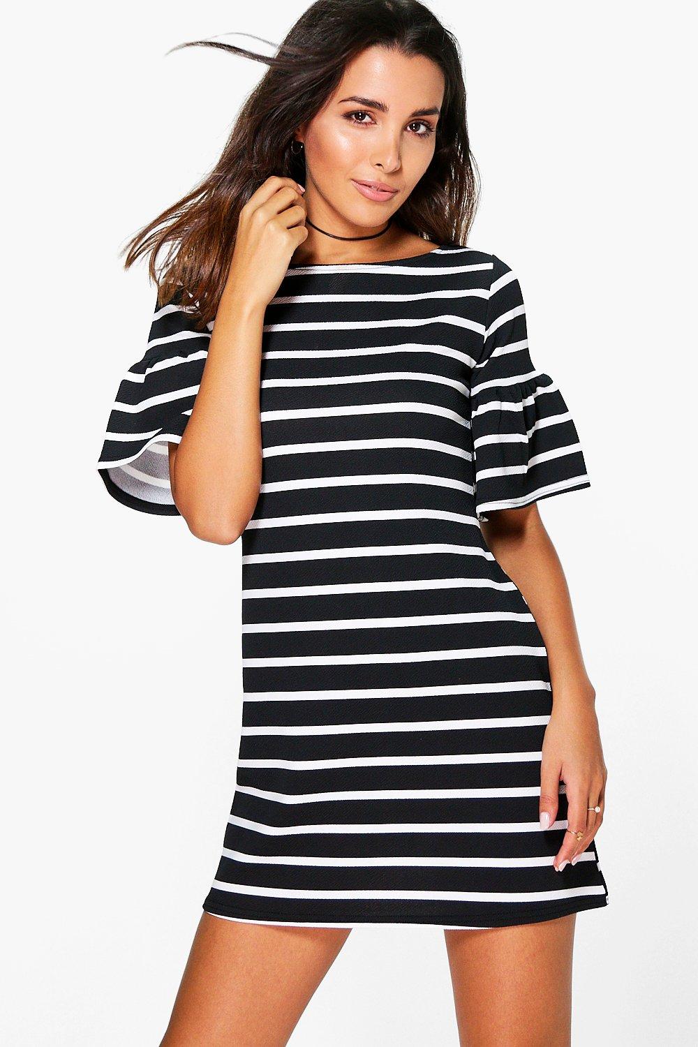 ruffle sleeve shift dress