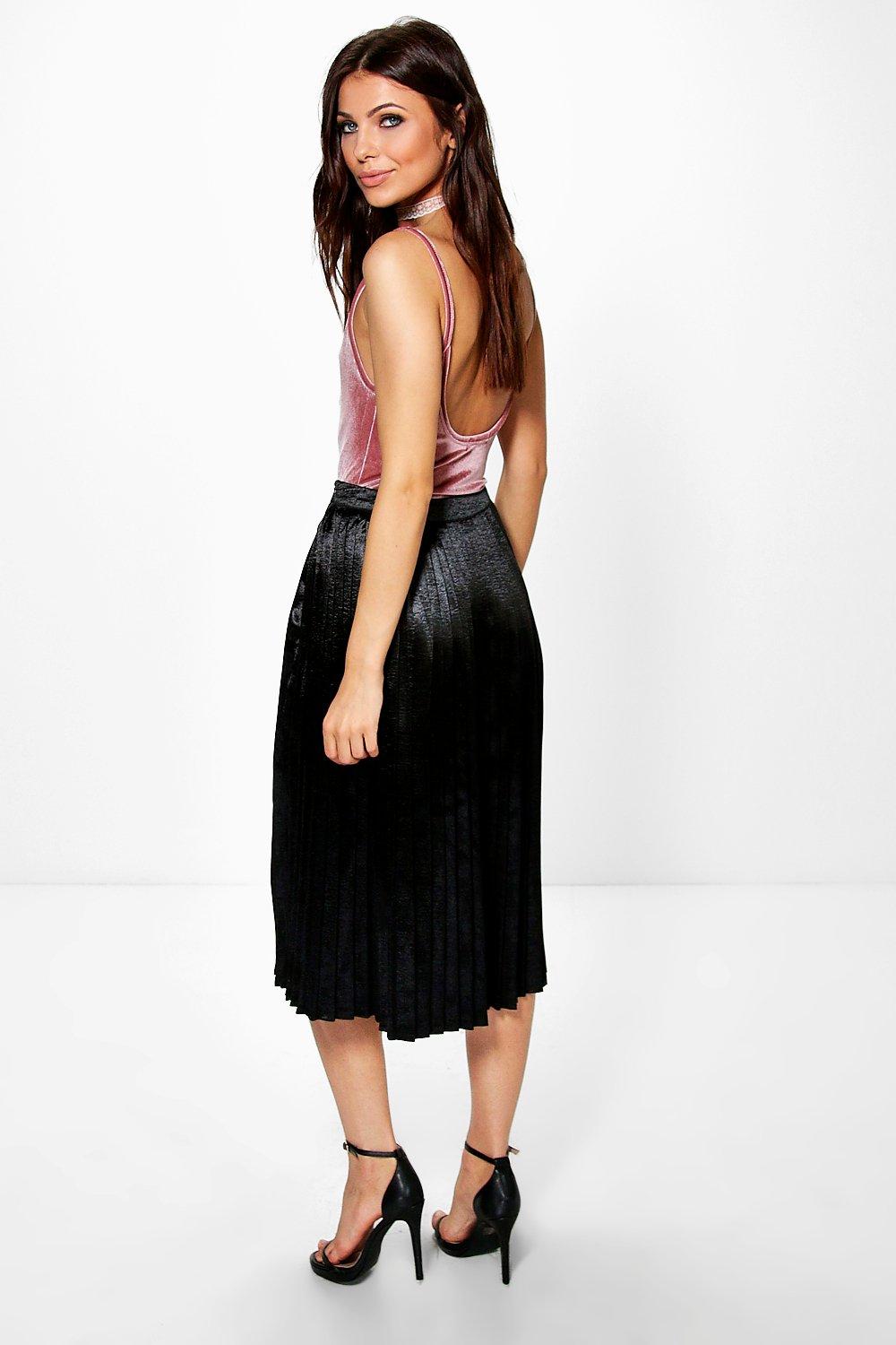 Boohoo Womens Adalia Pleated Satin Full Midi Skirt | eBay