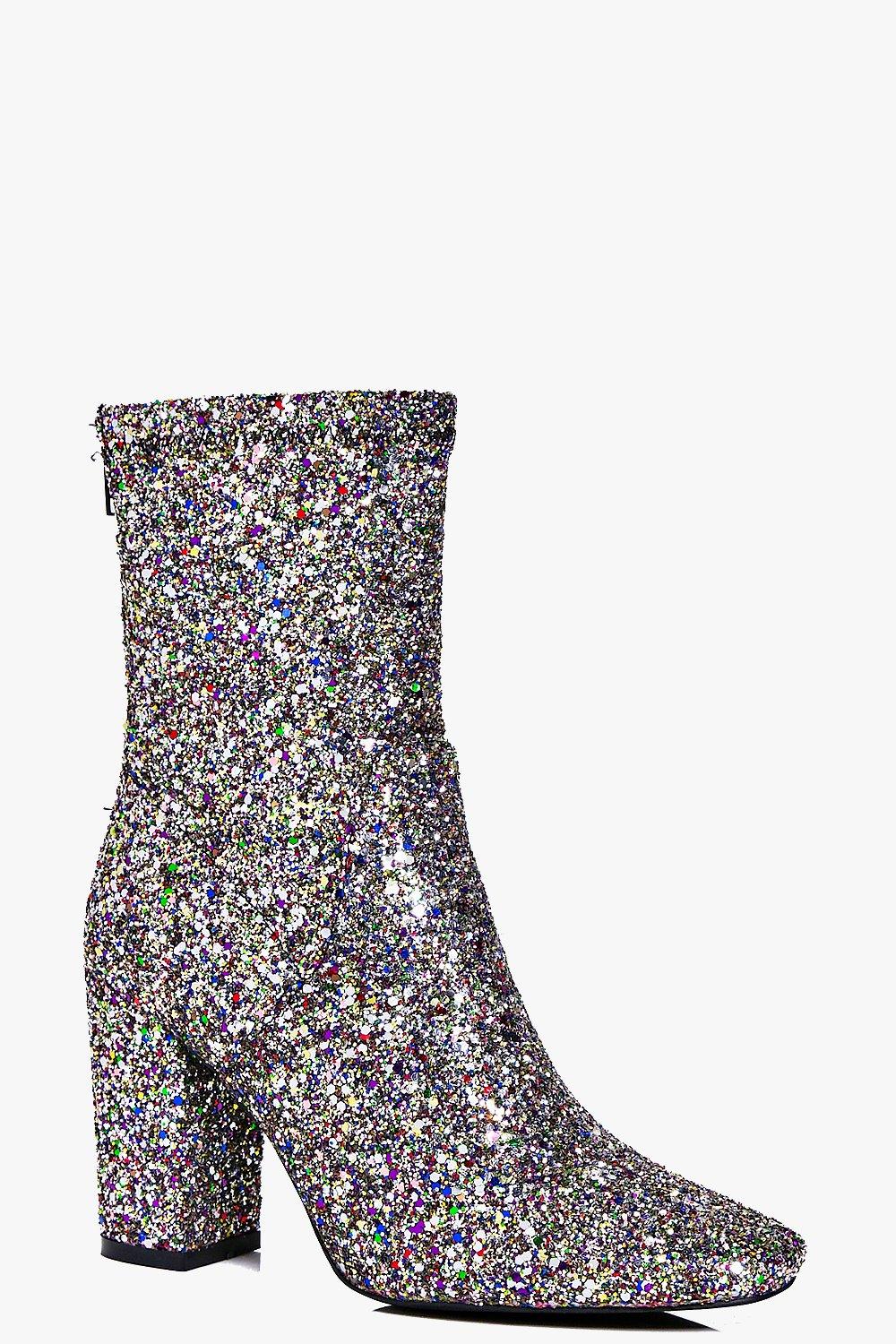 Scarlet Multi Glitter Block Heel Sock Boot | Boohoo