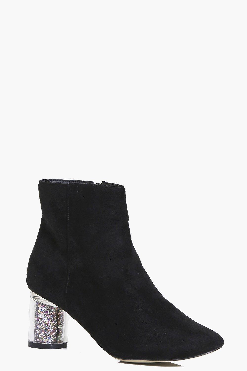 Annie Clear Glitter Heel Ankle Boot | Boohoo