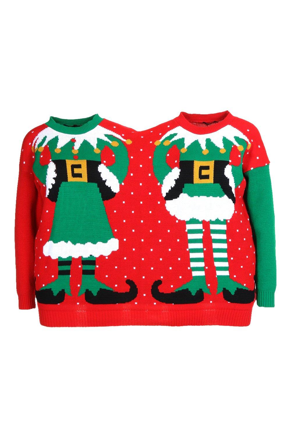 

Новогодний джемпер двойной вязки с вышивкой Mr & Mrs Elf, Несколько цветов