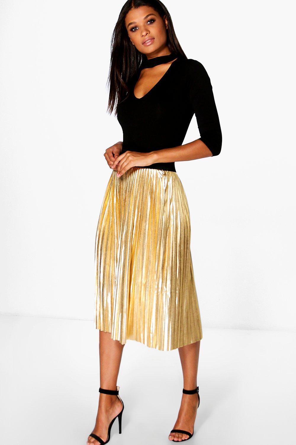 Boohoo Womens Jeana Metallic Pleated Midi Skirt | eBay