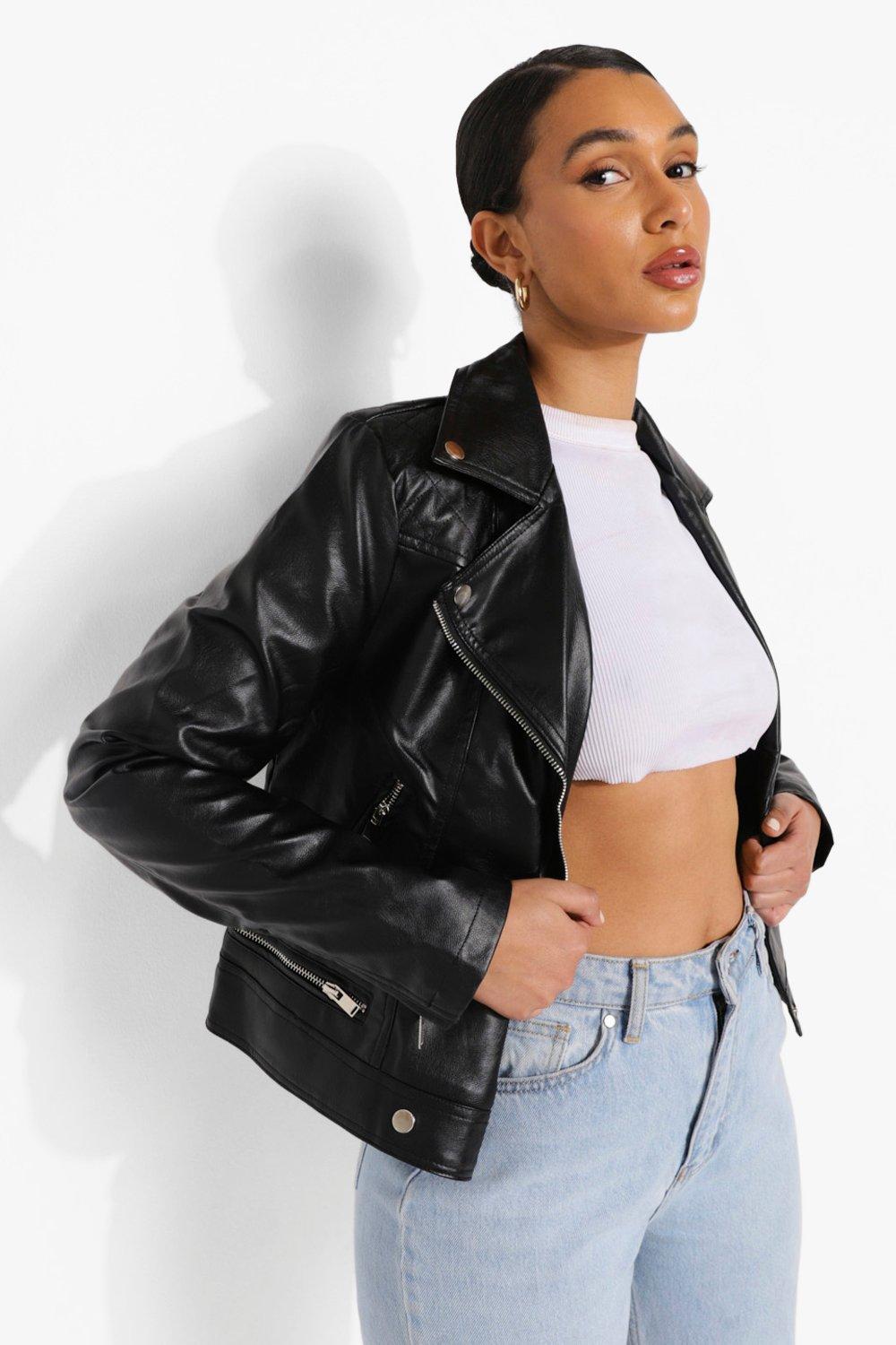 Faux Leather Biker Jacket With Quilt Detail | Boohoo