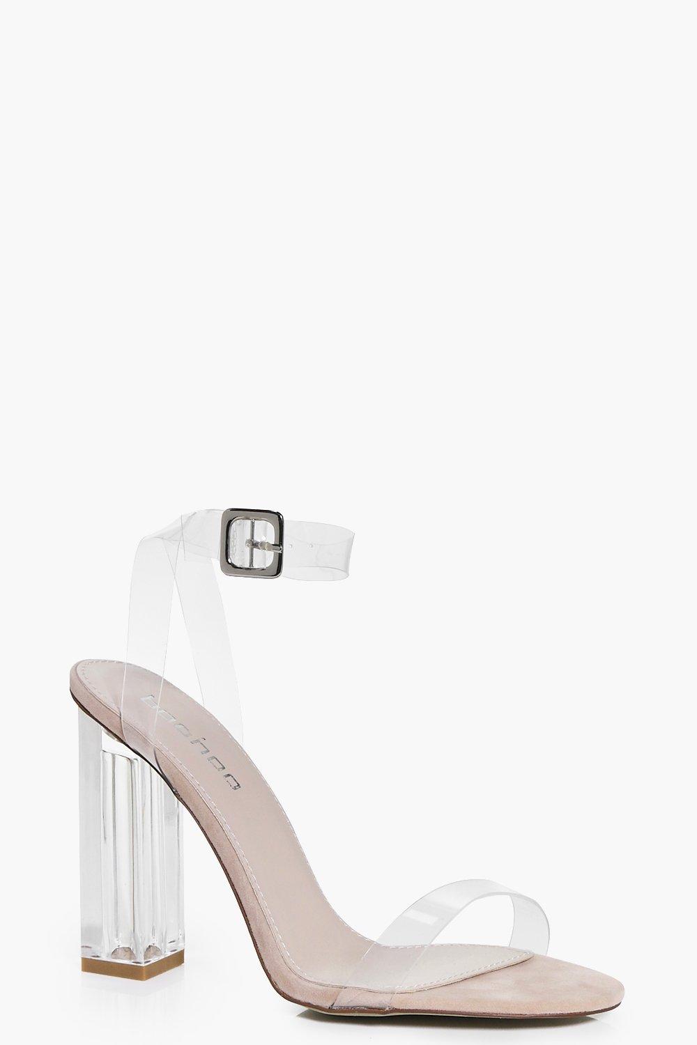 silver clear block heels
