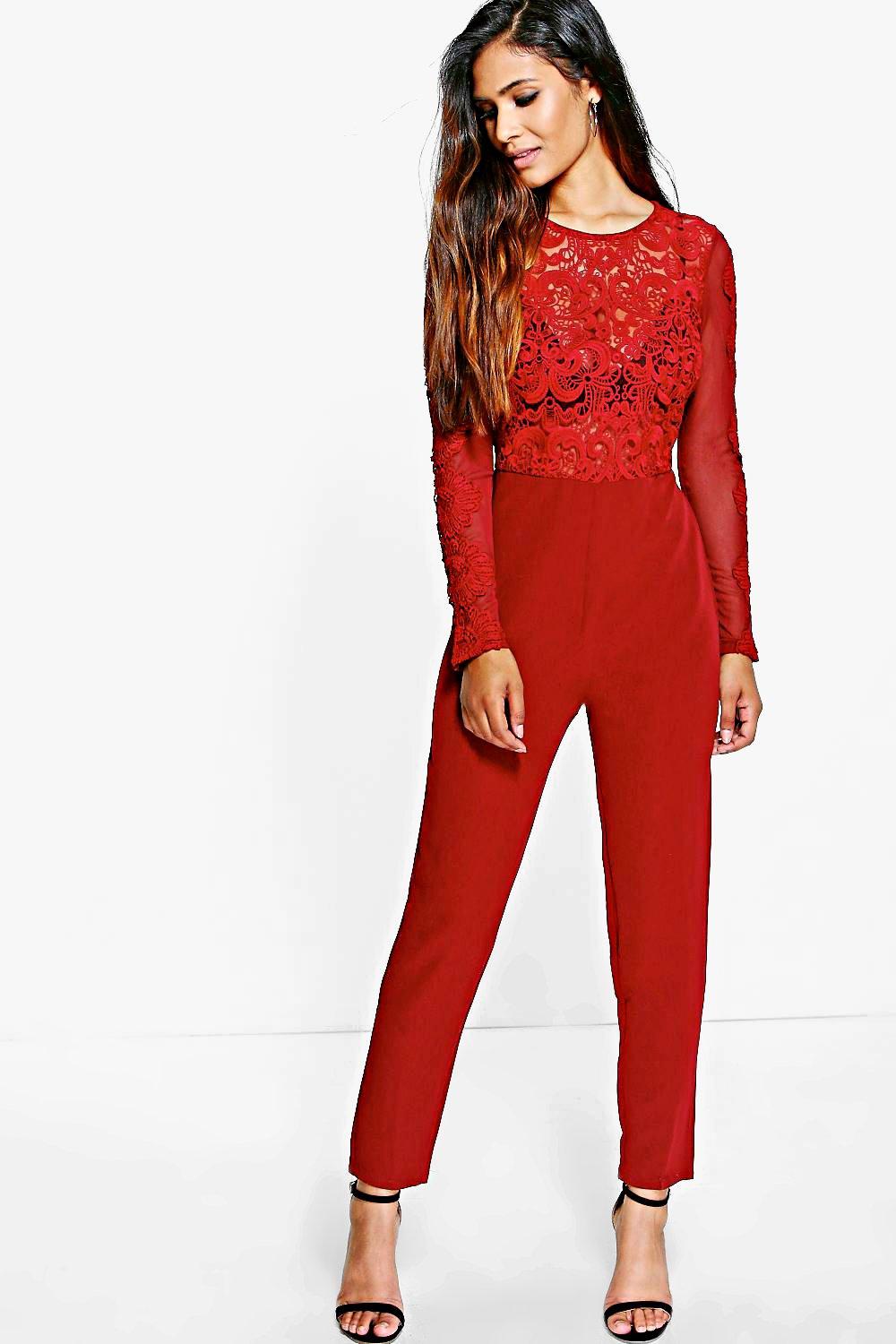 red skinny leg jumpsuit