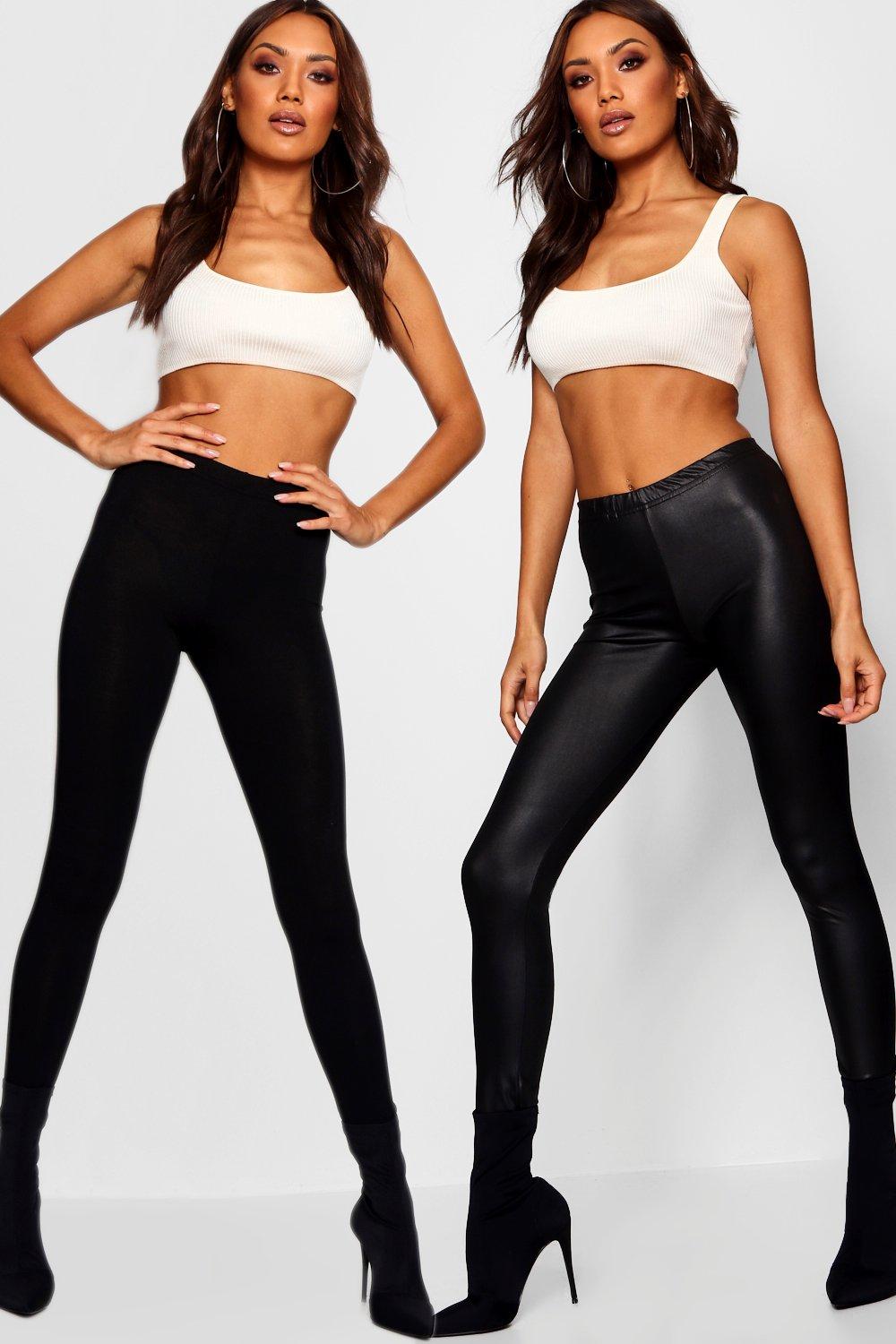 

2 Pack Wet Look and Jersey Leggings, Черный