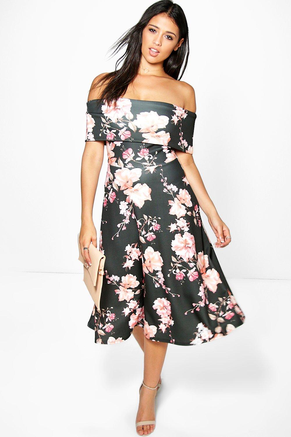 Danielle Floral Bardot Midi Skater 