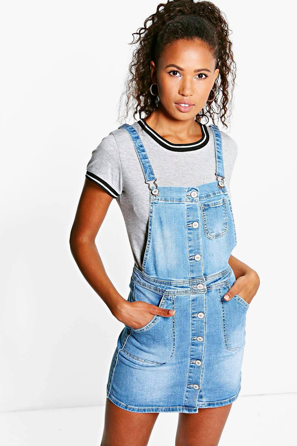 blue denim dungaree dress