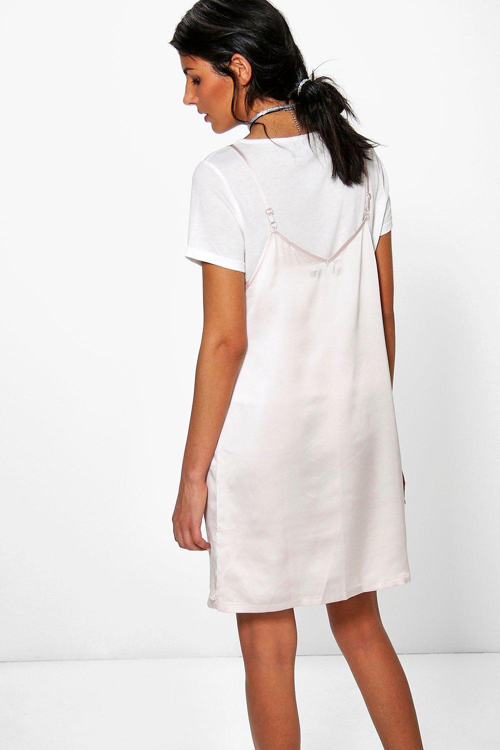 Lucy 2 In 1 T Shirt With Satin Slip Dress Boohoo