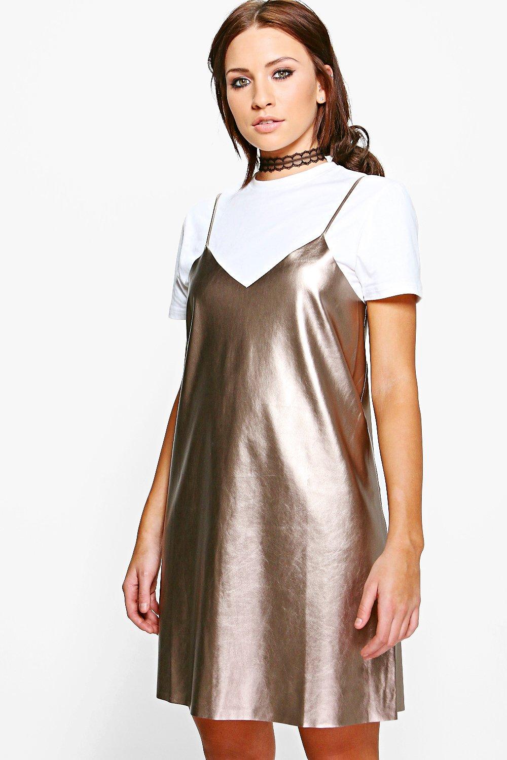 metallic slip dress