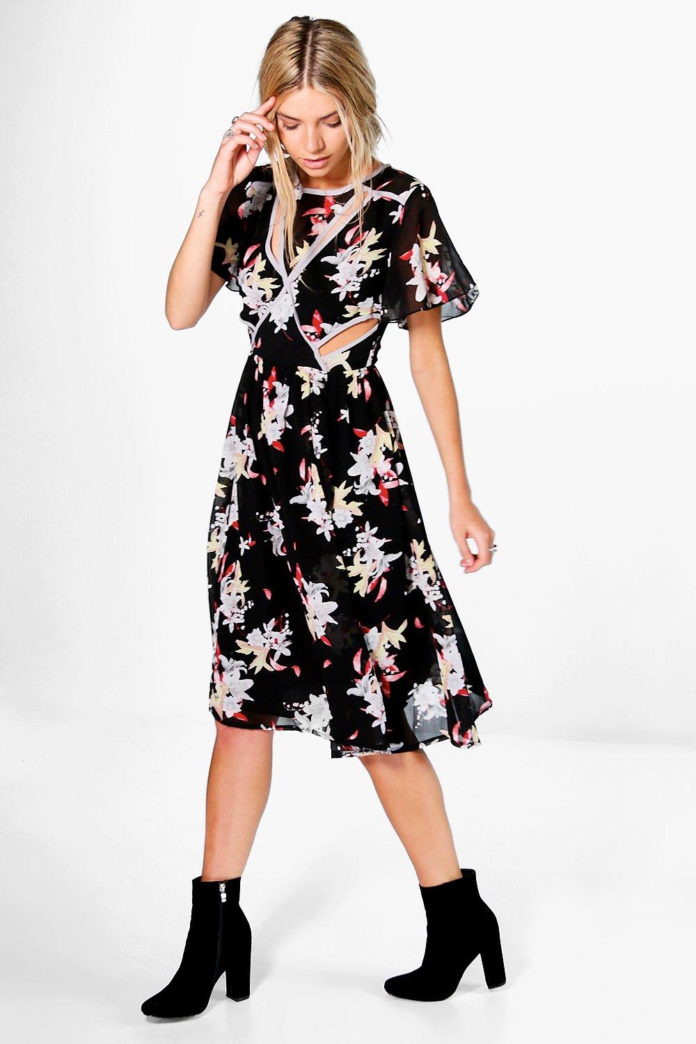 full flower cut out midi dress