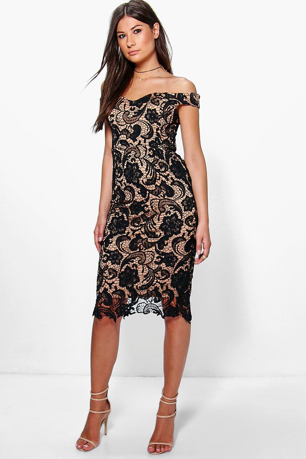 Boohoo Womens Boutique Marcie Lace Off Shoulder Midi Dress | eBay