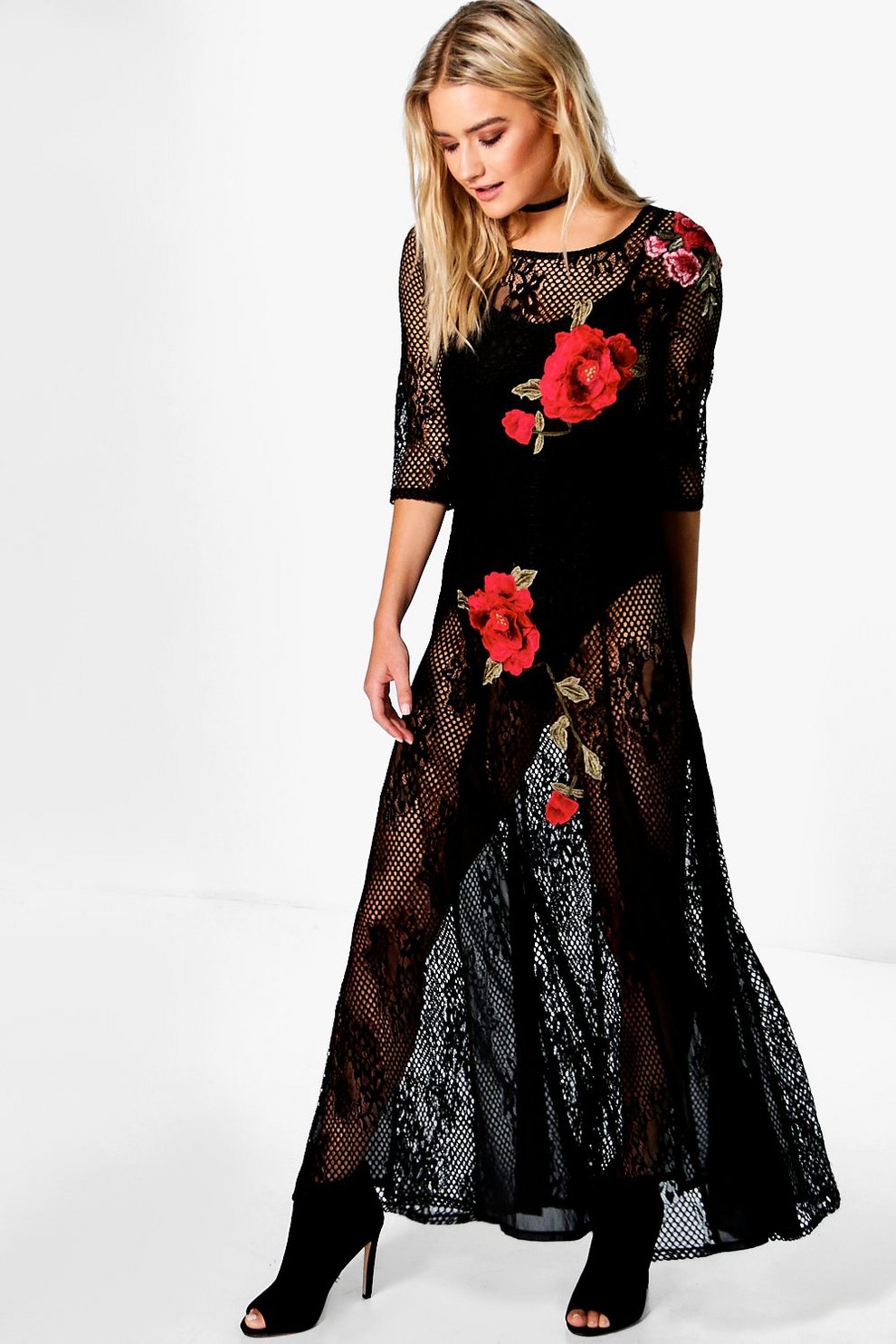 Boutique Applique Dress Black