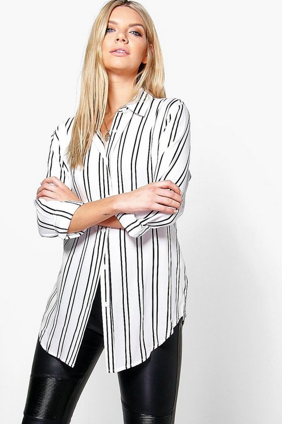 Alexandra Striped Oversized Long Sleeve Shirt | Boohoo