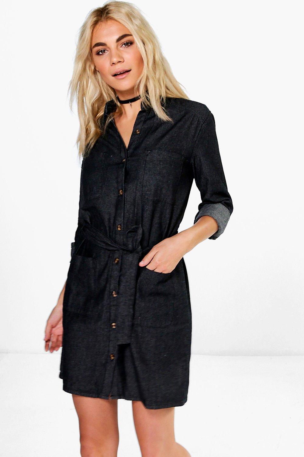 boohoo black denim dress
